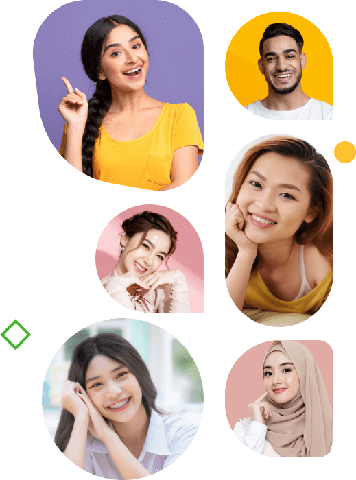 Photo thumbnails of diverse Asian users on SollaChat ready to chat